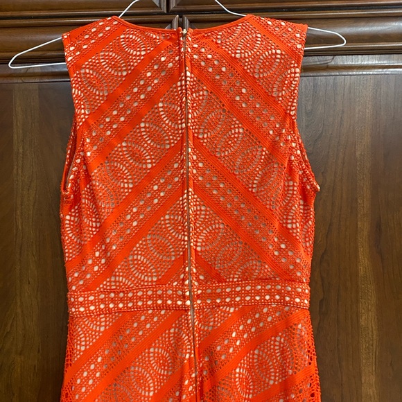 Ladies Size 2 Dark Orange Dress Long Maxi Tapered Length Lace Tan Under Bisou - Picture 7 of 13